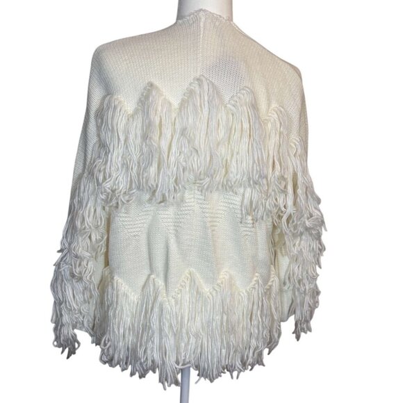 Cream Fringe Open Cardigan M/L Lightweight Knit Western Sweater With Fringe - Picture 2 of 8